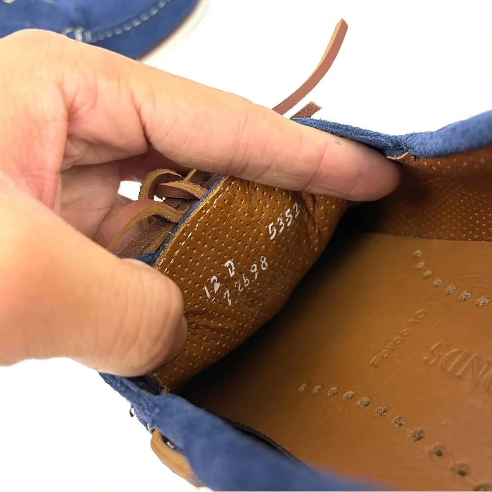Allen Edmonds Blue Suede Boat Shoes with Tan Laces 12D